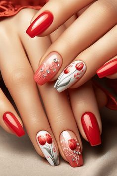 Fall Nail Art Ideas, Spring Nail Polish Colors, Tattoo Henna, Fall Nail Art Designs, Spring Nail Colors, Floral Nail Art, Red Nail Designs, Winter Nail Designs, Spring Nail Art