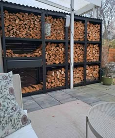 the firewood is stacked on top of each other