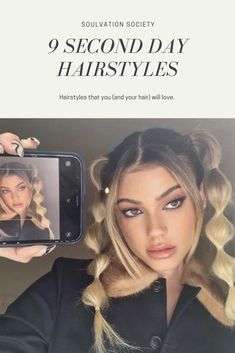 If you're like most women, chances are your hair gets oily between washes and needs a little freshening up. Here are nine great options for second-day hairstyles that will help you get through the work week Hairstyle Guide, Date Hairstyles, Sleep Hairstyles, Day Hairstyles, Y2k Hair, Lob Hairstyle, Hair Guide, Cleanse Recipes