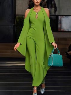 Affordable price buy Jumpsuits on Stylewe, SPU: 13JU6B521E, Color: Green, Pattern:Plain, Elasticity:Micro-Elasticity. Halter Jumpsuit, Fitted Jumpsuit, Business Wear, Fashion Catalogue, Long Sleeve Jumpsuit, Casual Jumpsuit, T Shirt And Jeans, Maxi Gowns, Green Pattern