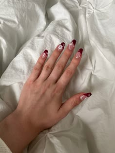 Maroon Nails With Flowers, Mail Inspo, Maroon Nails, Classic Nails