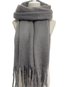 Cosy Plain Blanket Tassel Scarf     Size: 45cm x 195cm (Approximately)     Material: 100% Acrylic     Cosy thick blanket scarf Colour: Ash Grey Fluffy Shawl, Grey Shawl, Grey Blanket, Personalized Scarves, Thick Blanket, Tassel Scarf, Gray Blanket, Grey Scarf, Blanket Scarf