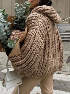 Affordable price buy Cardigans on Stylewe, SPU: 11ACA94ED4C, Color: Brown, Material:Acrylic, Clothes Length:Regular. Chick Outfit, Oversize Sweater, Birthday Stuff, Knit Hoodie, Knitted Shawls, Knit Fashion, Crochet Cardigan, Sweaters Oversized, Fur Jacket