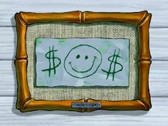 a drawing of a smiley face in a frame with the word $ 10 on it