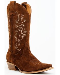 Shyanne Women's Bambi Suede Western Boots - Snip Toe , Brown Western Dress With Boots, Suede Western Boots, Boots 2023, Womens Cowgirl Boots, Vintage Cowboy Boots, Clothing Board, Western Dress, Solid Brown, Vintage Cowboy