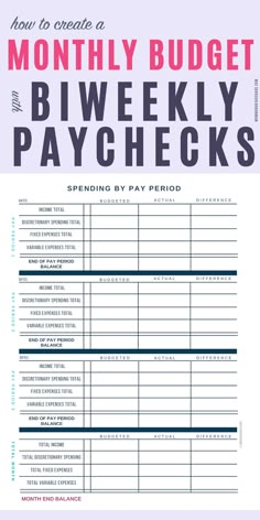 a printable budget sheet with the words how to create a money budget and bi weekly paychecks