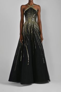 Halter neck gold beaded tulle dress – HerTrove Evening Embellished A-line Gown, A-line Sequined Evening Dress, Embellished A-line Evening Gown, A-line Embellished Evening Gown, Embellished A-line Evening Dress, A-line Embellished Gown For Evening, Embellished A-line Gown For Evening, Glamorous Embellished A-line Evening Dress, Black Embellished Sleeveless Evening Dress