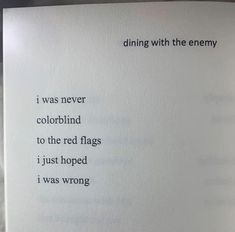 an open book with the words dining with the enemy on it's page, in black and white