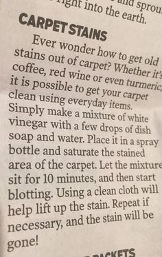 an open book with instructions on how to use carpet stain and what to use it