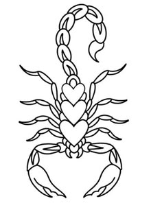 a black and white drawing of a crab with hearts on it's back legs