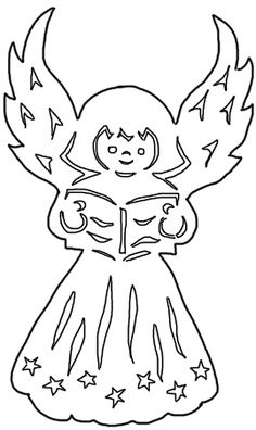 an angel holding a book with stars around it