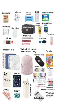 What’s In My Backpack Back To School, Things You Need For School, What To Pack For School, High School Essentials, Preppy School Supplies