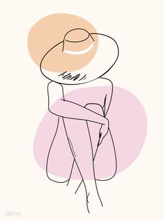 a drawing of a person with a hat on their head and arms wrapped around each other