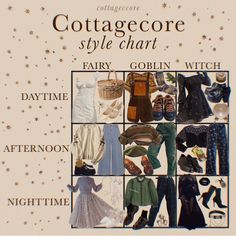 Style Chart Aesthetic, Cottagecore Aesthetic Outfits, Cottagecore Aesthetic Clothes, Dark Cottagecore Aesthetic, Fashion Cottagecore, Style Chart