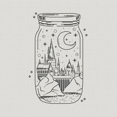 a jar filled with water and a castle in it