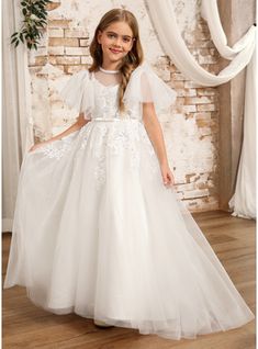 JJ's House Lace Tulle Scoop Flower Girl Dress Pageant Dresses First Communion Dresses Fall Spring Summer Winter Ball-Gown/Princess Back Zip Ivory Sweep Train White Short Sleeve Flower Girl Dress. #JJ's House #Lace #Tulle #Scoop #FlowerGirlDress #PageantDresses #FirstCommunionDresses #Fall #Spring #Summer #Winter #BallGownPrincess #BackZip #Ivory #SweepTrain #White #ShortSleeve #FlowerGirlDress Flower Girl Dresses Elegant, Comunion Dress, Great To Be 8, Dresses For Church, Tulle Flower Girl Dress, Winter Ball, Gown Princess, Ball Gowns Princess, First Communion Dresses