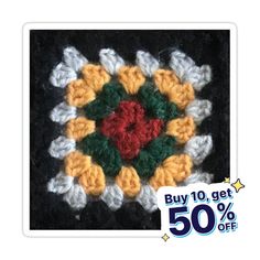 a crochet pattern with the words buy 10 get 50 % off on it