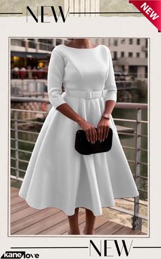 Celebrities Solid Patchwork with Belt O Neck A Line Dressesbelt Included White Dresses For Church Womens Fashion, November Dresses, Socialite Style, Sweet Dresses, Banquet Dress, Long Dresses Elegant, A Line Maxi Dress, Banquet Dresses, Belt Length