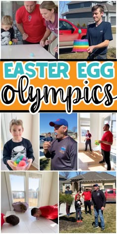 easter egg olympics collage with images of people and children