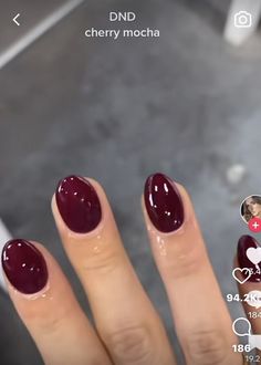 Gel Nails Ideas Short Plain Color, Cherry Mocha Nails Opi, Cranberry Dip Nails, Mocha Red Nails, Short Almond Dip Nails Fall, Fall Formal Nails, Mocha Cherry Nails, Short Round Acrylic Nails Fall, Fall Nails 2023 Designs