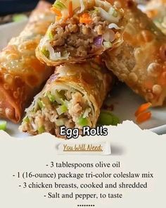 an egg rolls recipe on a white plate