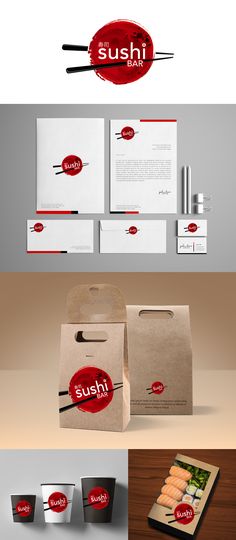 sushi restaurant logo and stationery design