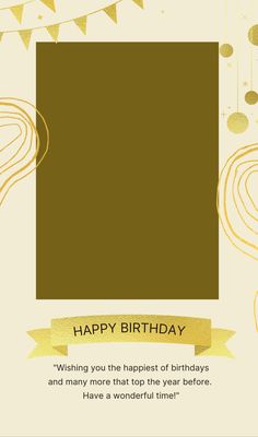 a happy birthday card with an image of a square in the middle and streamers around it