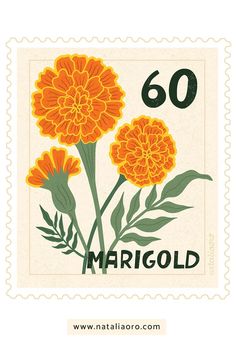 a stamp with orange flowers on it and the words,'60 marigold '