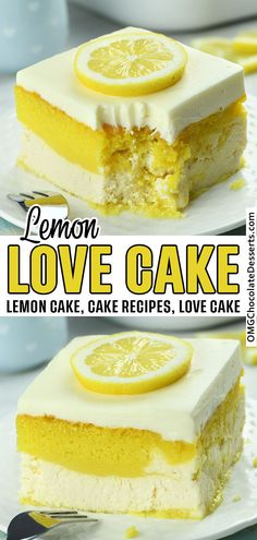 the lemon love cake is cut in half and ready to be eaten