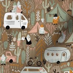 an image of a wallpaper with cars, tents and cactus trees on it's side