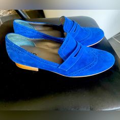 Royal Blue Suede Loafers, Greatly Priced. Never Worn. Blue Slip-on Loafers With Flat Heel, Classic Blue Flats For Work, Classic Blue Flats For Workwear, Blue Classic Flats For Work, Elegant Blue Loafers For Workwear, Elegant Blue Loafers For Work, Classic Blue Closed Toe Flats, Blue Classic Closed Toe Flats, Classic Blue Slip-on Flats