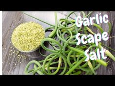 garlic scape salt in a bowl next to green beans