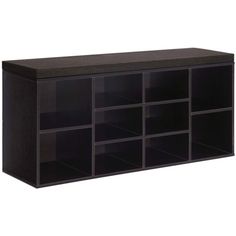 a large black shelf with many compartments