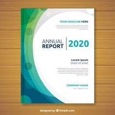 an annual report cover with abstract shapes on wooden background illustration for business and advertising purposes