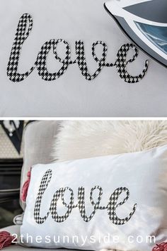 How to make fast and easy no sew DIY Valentine pillow covers. Love and heart themed pillows using a cricut or silhouette machine or cut it by hand. Easy to customize with your own design, lots of ideas too. The perfect Valentine no sew pillow cover decoration for your living room. Cute Valentine pillow ideas!