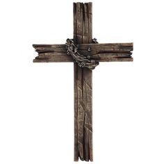 a wooden cross with vines hanging from it's sides, on a white background