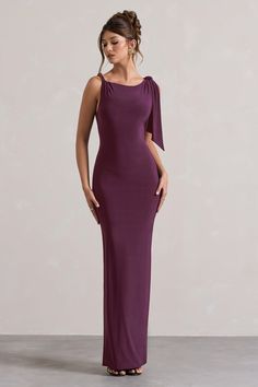 Kacey Plum Twisted Knot Maxi Dress – Club L London - USA Knot Maxi Dress, Black Dress Prom, Black Tie Gala, Deep Plum, Party Dress Long Sleeve, Bridesmaid Outfit, Twist Knot, Black Sequin Dress, Black Velvet Dress