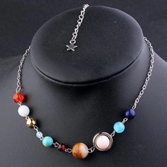 Solar System Natural Stone Planet Bead Necklace Celestial Astronomy Jewelry Each Bead / Stone Represents A Planet In Our Solar System Stainless Steel With Lobster Clasp And Star Dangle Extender Total Length Is Approx 20 Inches + Extender Makes A Great Present For A Lover Of The Stars And Planets, Or A Sci-Fi Nerd :) All Offers Welcome Planets Necklace, Planet Accessories, Ella Core, Teacher Necklace, Solar System Jewelry, Astronomy Jewelry, Planet Jewelry, Solar System Necklace, Beaded Projects