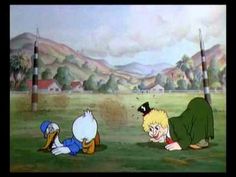 two cartoon characters laying on the ground in front of a landscape with hills and trees