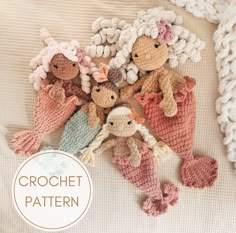 the crochet pattern is for little mermaids with their stuffed animals in them