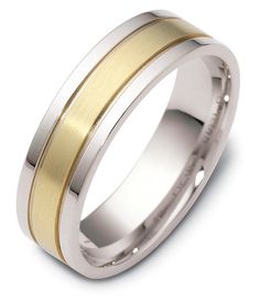 men's wedding band with two tone gold and silver inlays, made from 18k yellow gold