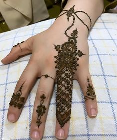 a woman's hand with henna tattoos on it, and her hands are shown