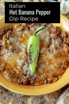 hot banana pepper dip recipe in a yellow bowl