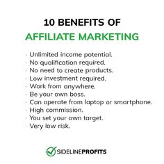 an info sheet with the words 10 benefits of affiliate marketing