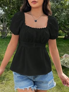 Black Puff Sleeve Top, Fashion Top Outfits, Everyday Fashion Outfits, Casual Day Outfits, Quick Outfits, Elegante Casual, Pretty Blouses, Easy Trendy Outfits