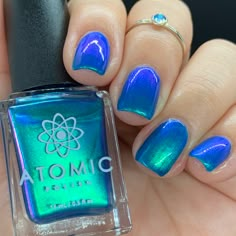 Glaucus is part of The Oceanic Collection. It has a royal blue base with color-shifting shimmer pigment. Glaucus shifts from a teal/green to a violet/pink. Use a good base and top coat to get more durability and longevity from your manicure! Purchase the entire Oceanic Collection here. All of our polishes are cruelty free, vegan and 5-free (free of camphor, toluene, formaldehyde, dibutyl phthalate (DBP) or formaldehyde resins.) Size: 15 mL / 0.5 oz volume Color may differ slightly in person due Blue Nails Polish, Hottest Summer Nails, Bright Nails, Dream Nails, Funky Nails, Fancy Nails, Chic Nails, Dope Nails, Nail Polish Colors