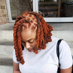 Lock Knots Dreads, Loc Knots Styles Long, Locs With Knots At The End, Double Twist Loc Styles, Ginger Invisible Locs, Locs Knots, Loc Knots Styles, Loc Knots, Dyed Locs