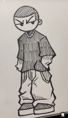 a drawing of a boy with his hands in his pockets