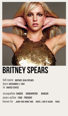 an advertisement for the britney spears concert, with a woman in gold sequins