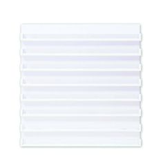 a white window blind with horizontal blinds on the top and bottom, in front of a white background